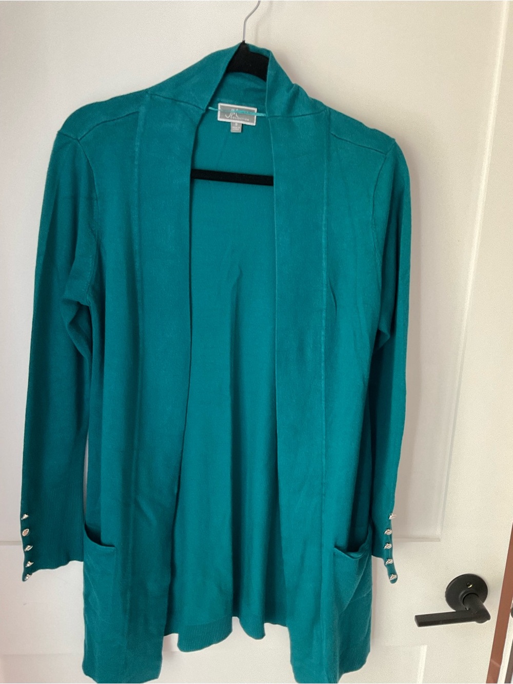 JM Collection Teal Open-Front Cardigan with Pocket Detail